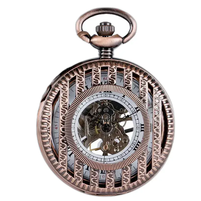 Luxe mechanisch zakhorloge van koper met uniek ontwerp en skelethart