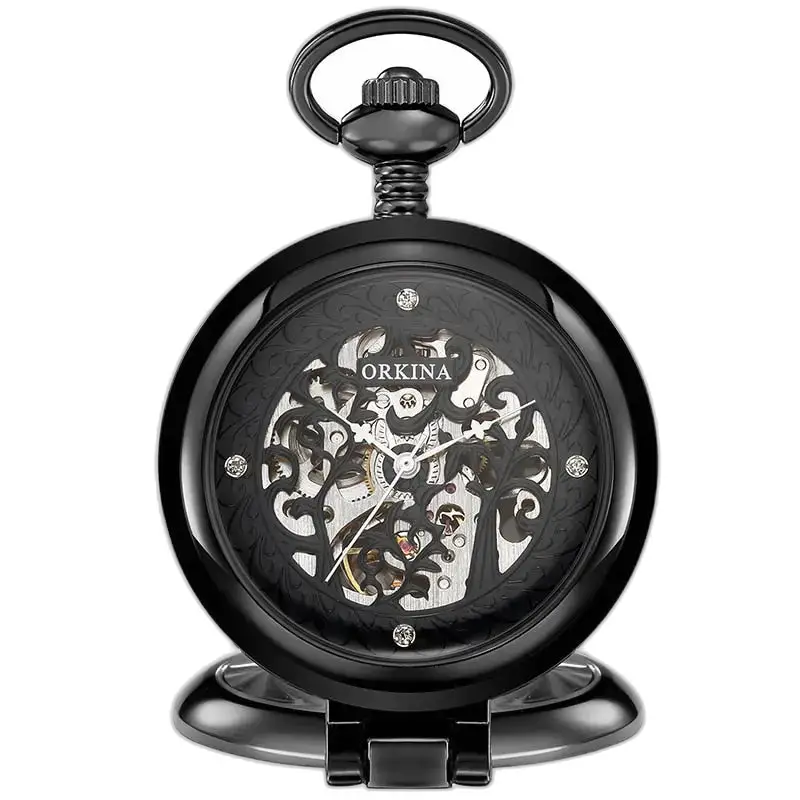 Montre à Gousset Squelette Mécanique Luxe Or pochette antique squelette noire