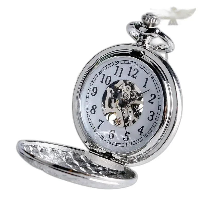 Zilveren mechanisch zakhorloge met handmatige opwinding. Prachtig elegant horloge