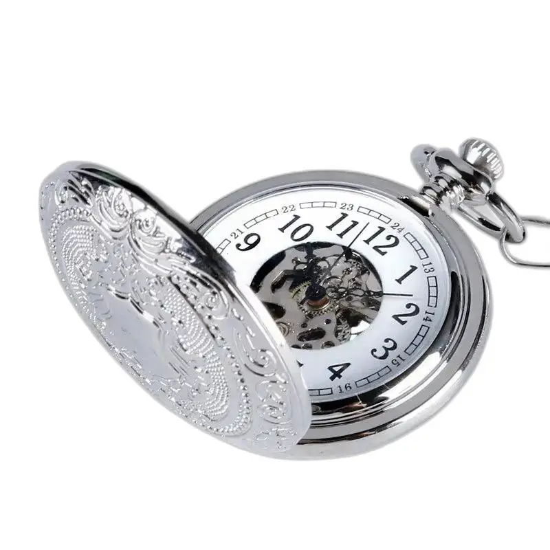 Prachtig Zilver Mechanisch Open Zakhorloge met een elegante wijzerplaat