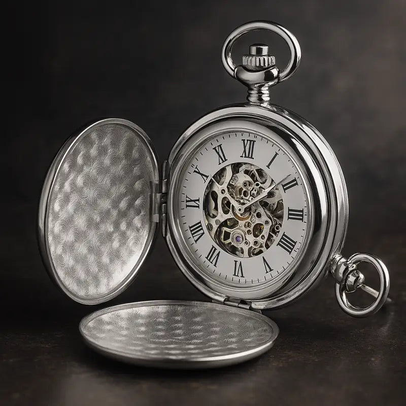 Luxe zilveren zakhorloge met dubbele klep