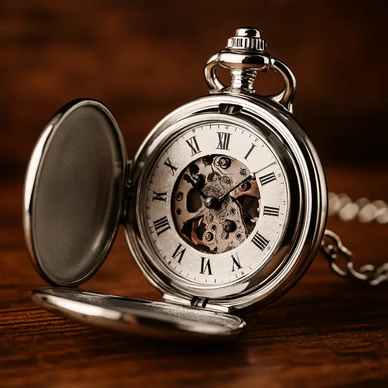 Luxe zilveren zakhorloge met dubbele klep