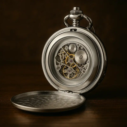 Luxe zilveren zakhorloge met dubbele klep