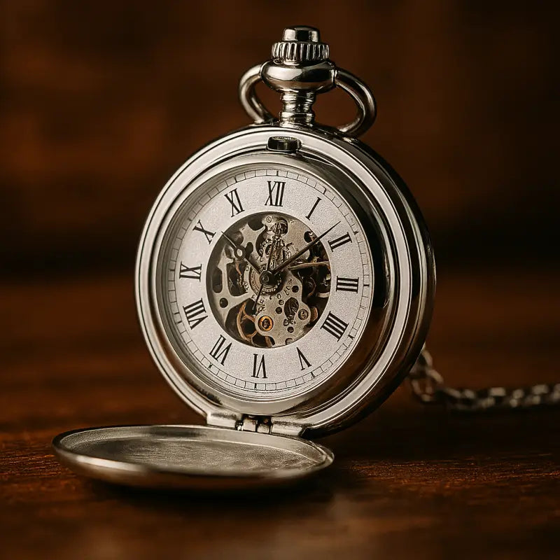 Luxe zilveren zakhorloge met dubbele klep