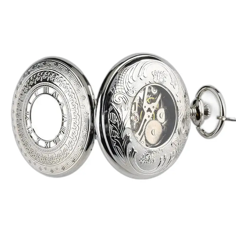 Luxe mechanisch zilveren zakhorloge voor heren