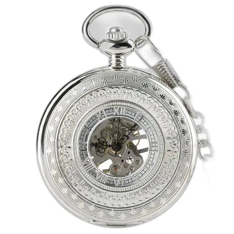 Luxe mechanisch zilveren zakhorloge voor heren
