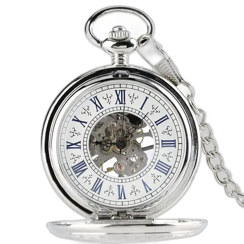 Luxe mechanisch zilveren zakhorloge voor heren