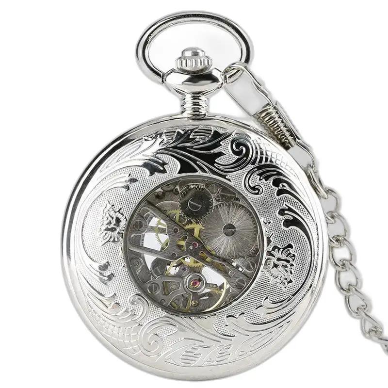 Luxe mechanisch zilveren zakhorloge voor heren