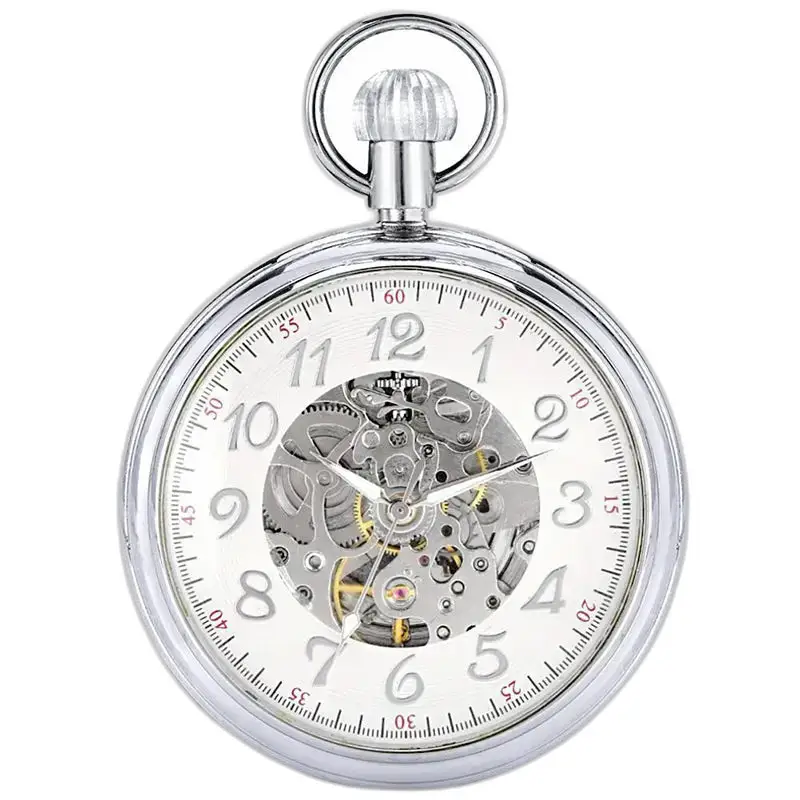 Zilveren automatische zakhorloge met open wijzerplaat