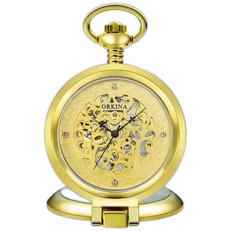 Chique mechanisch zakhorloge, goud, handmatig opwindbaar