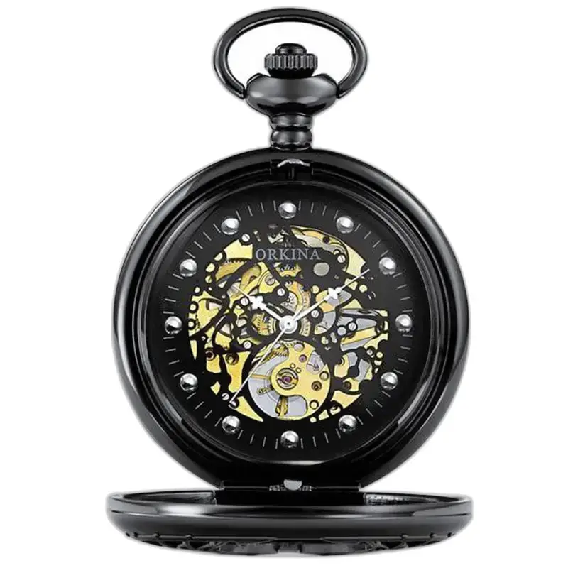 Chique mechanisch zakhorloge, goud, handmatig opwindbaar - blauw