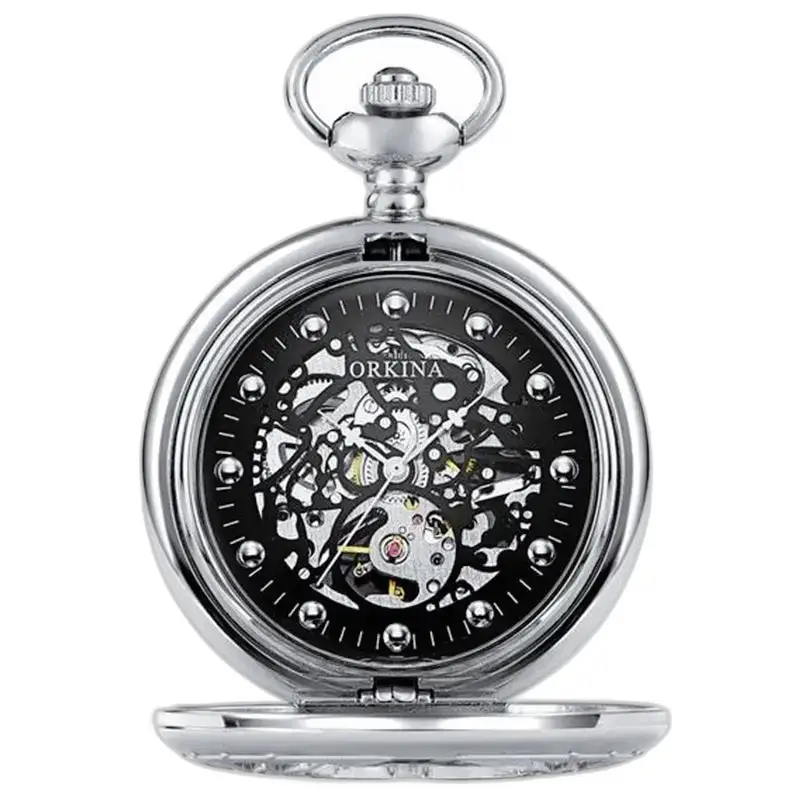 Chique mechanisch zakhorloge, goud, handmatig opwindbaar - zwart