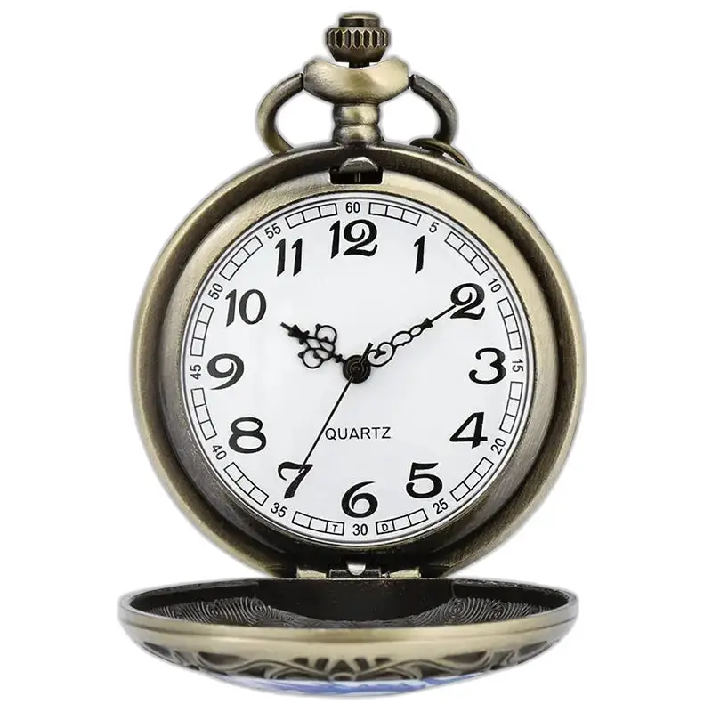 Vintage Blue Dragon ketting zakhorloge voor mannen en vrouwen