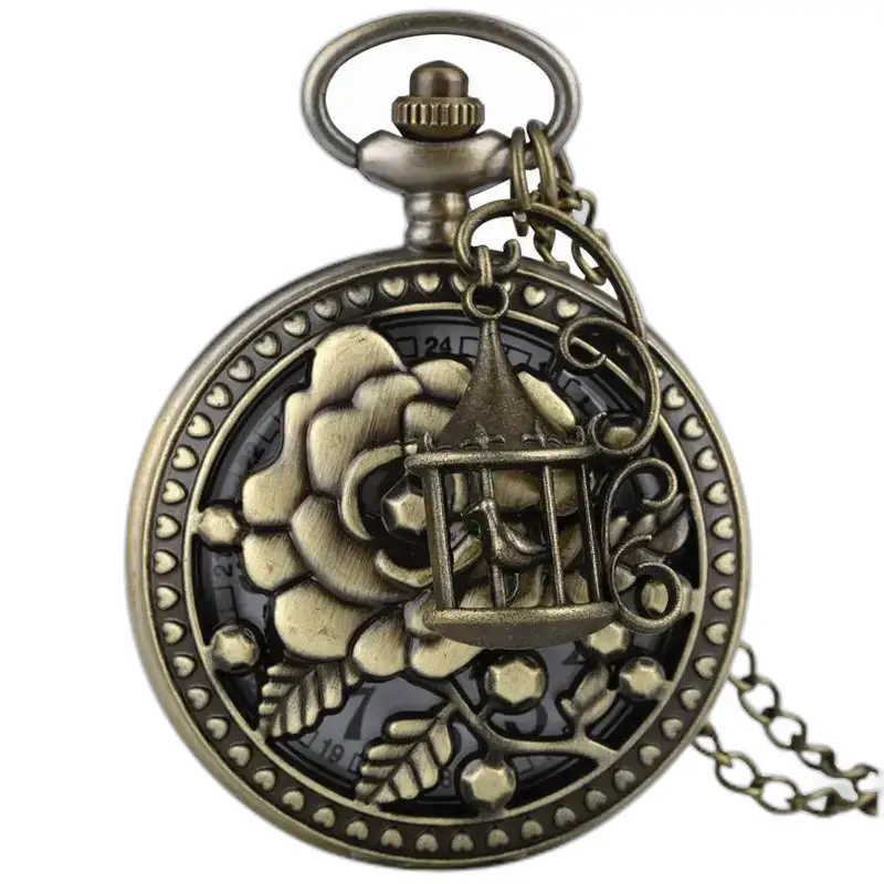 Vintage bloemen bronzen ketting zakhorloge