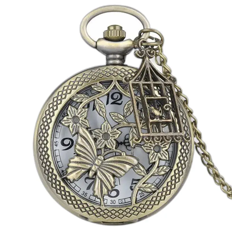 Vintage bloemen bronzen ketting zakhorloge