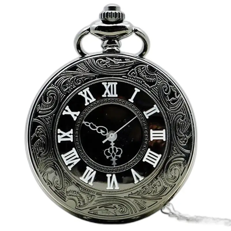 Vintage Half Hunter ketting zakhorloge - zilver