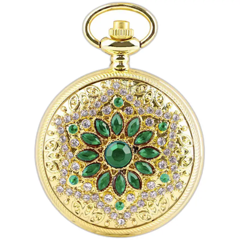 Luxe smaragd gouden kettingzakhorloge