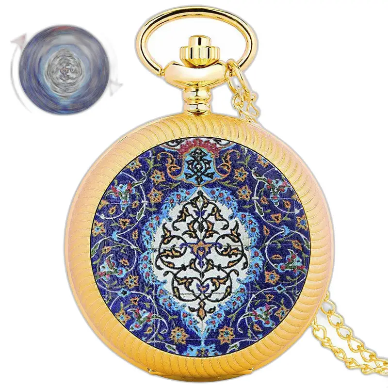 Luxe smaragd gouden ketting zakhorloge - blauw