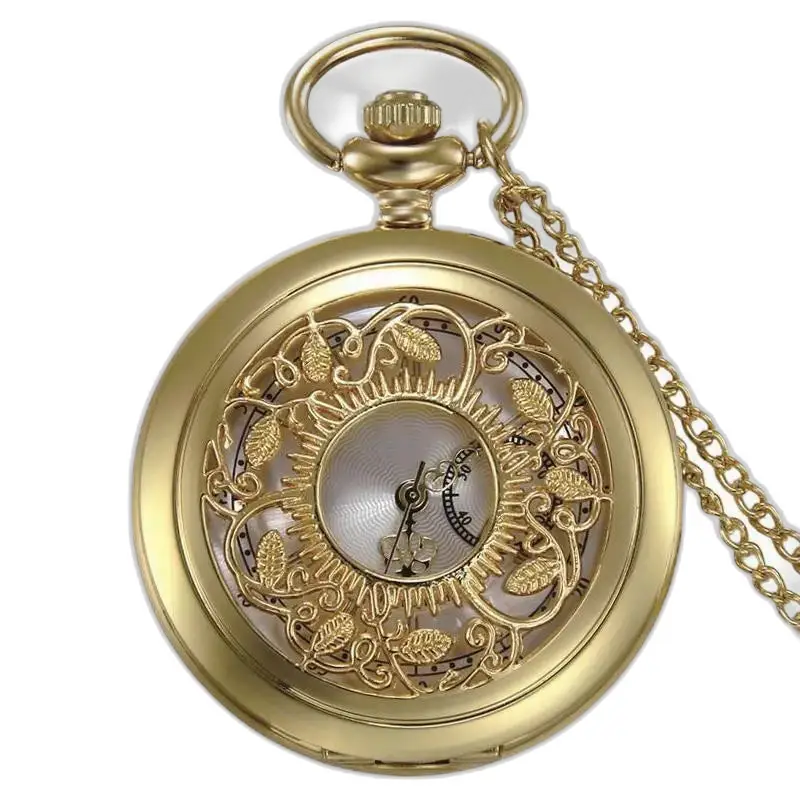 Zakhorloge ketting Japans kwartsbloemreliëf - Brons