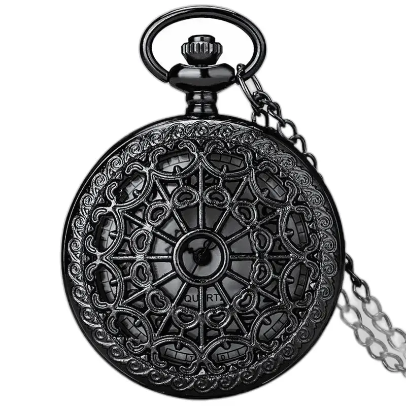 Zakhorloge ketting spin bloem zwart brons