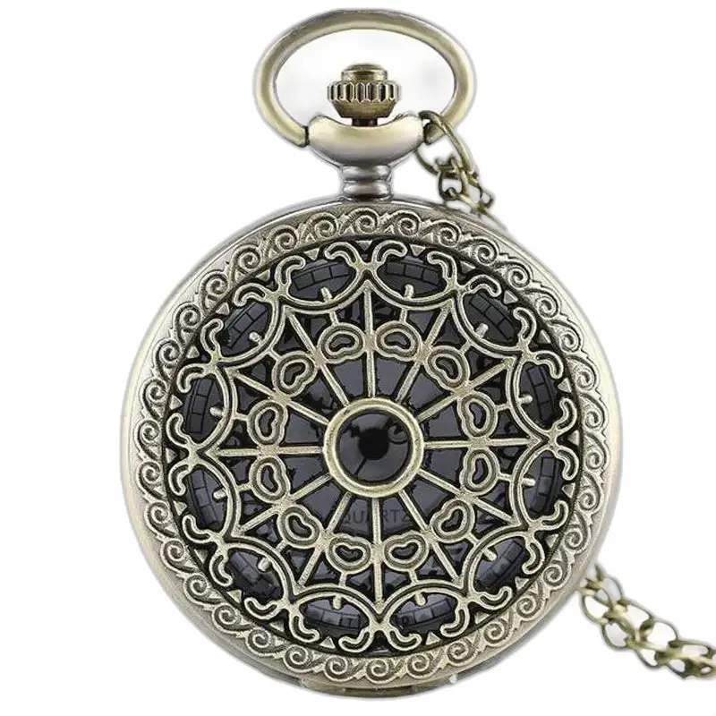 Zakhorloge ketting spin bloem zwart brons