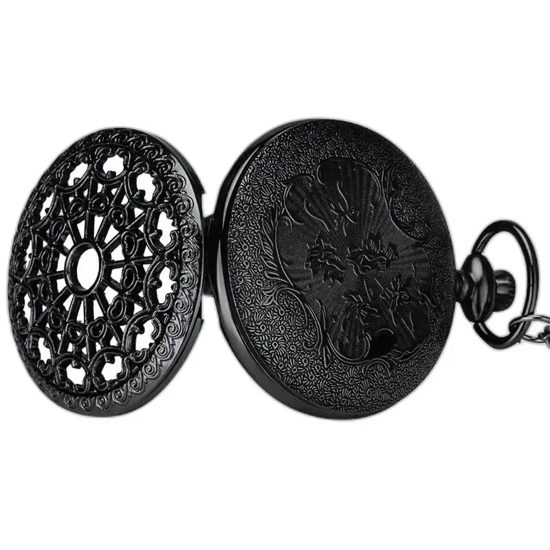 Zakhorloge ketting spin bloem zwart brons