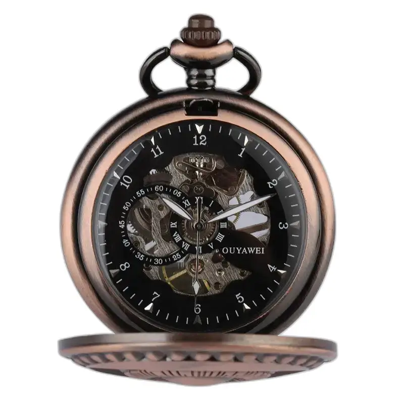 Prachtig koperen zakhorloge met een elegante bronzen wijzerplaat