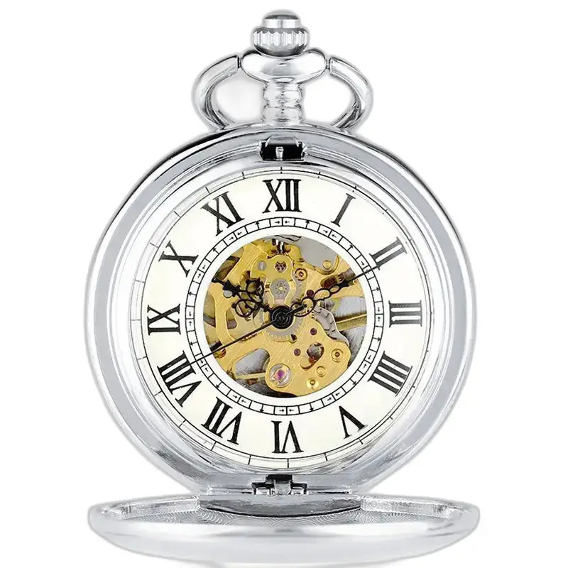 Chique Demi Chasseur mechanisch zakhorloge met zichtbaar mechanisme in zilver