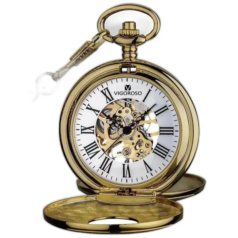 Half jager zakhorloge in goud, elegant en verfijnd mechanisch uurwerk