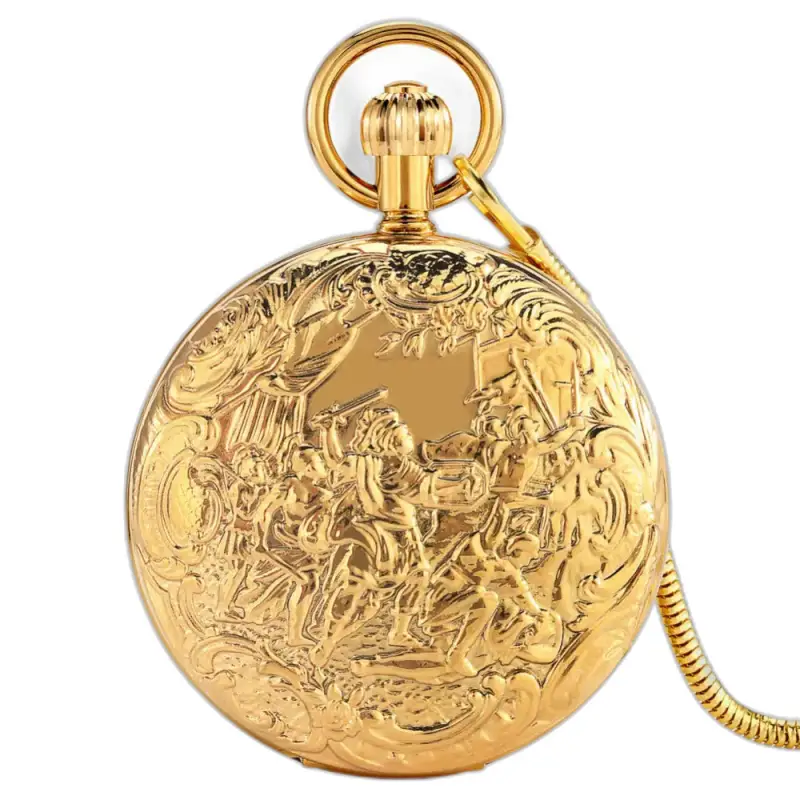 Luxe gouden zakhorloge met dubbele klep en een elegant en verfijnd ontwerp