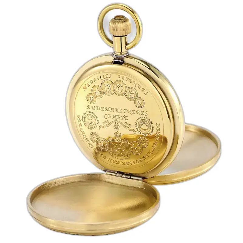 Gouden luxe dameszakhorloge met dubbele flappen en een elegant open gouden frame