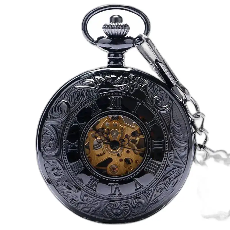 Dubbel Demi Chasseur Zwart zakhorloge met een elegante zwarte wijzerplaat