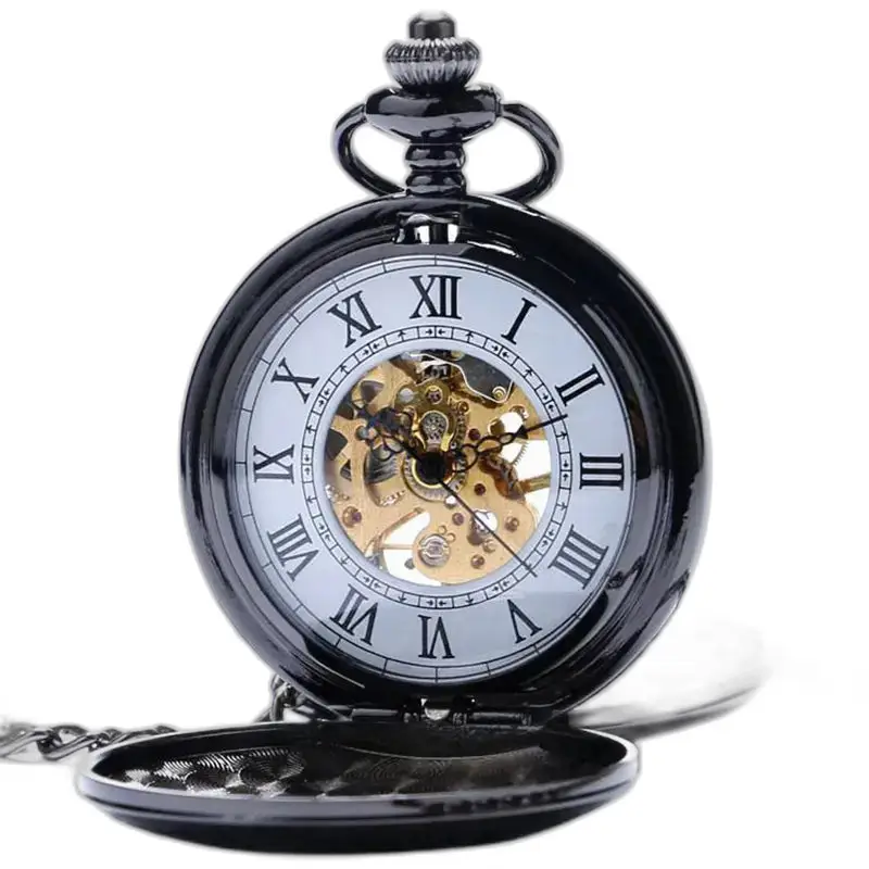 Dubbel Demi Chasseur Zwart zakhorloge met tot in detail zichtbaar mechanisme