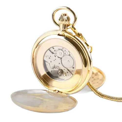 Dubbel luxe complicatiezakhorloge met zichtbaar gouden mechanisme