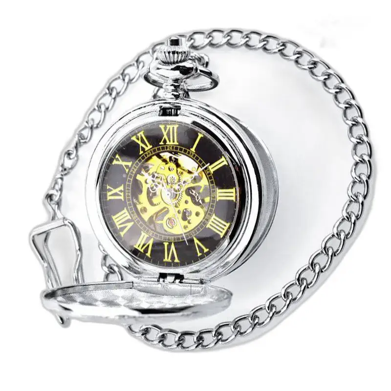 Zilver dameszakhorloge met dubbele klep en ketting, elegant en verfijnd