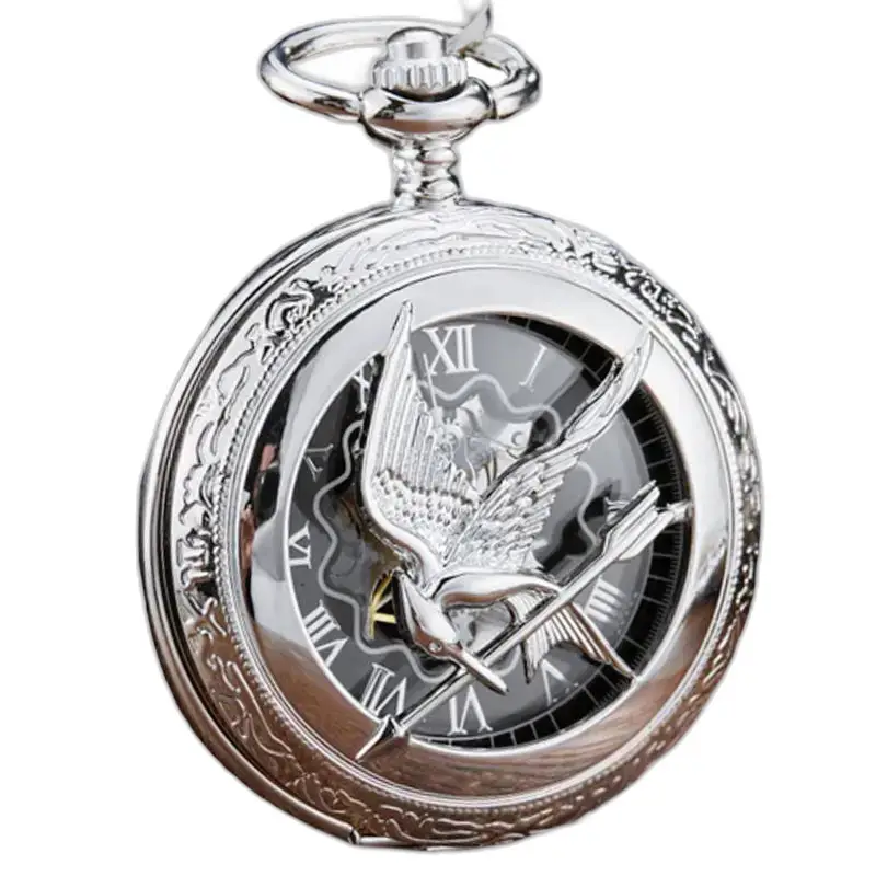 Zilveren Mockingjay-zakhorloge geïnspireerd op de Hongerspelen in zilver