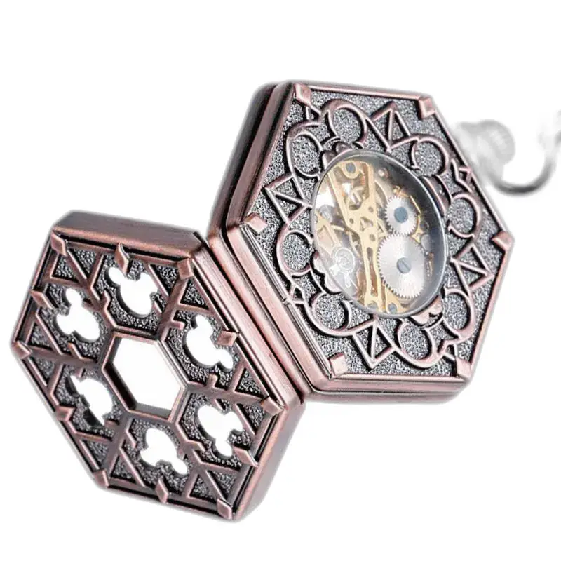 Luxe zeshoekig zakhorloge met uniek en elegant steampunk-ontwerp
