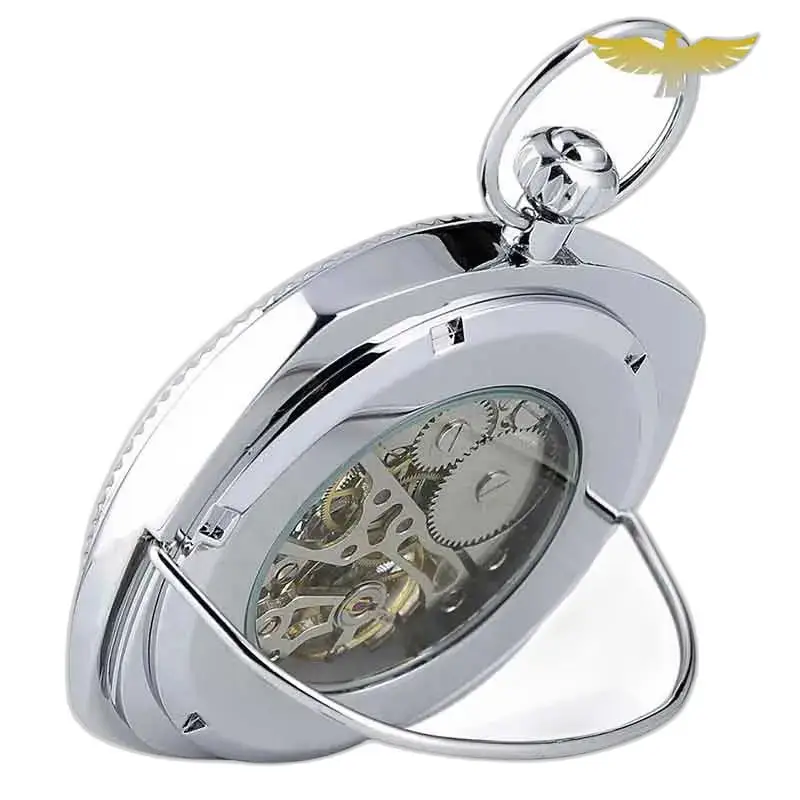 Chique zilveren herenzakhorloge, elegant mechanisch opwindbaar zakhorloge in zilver