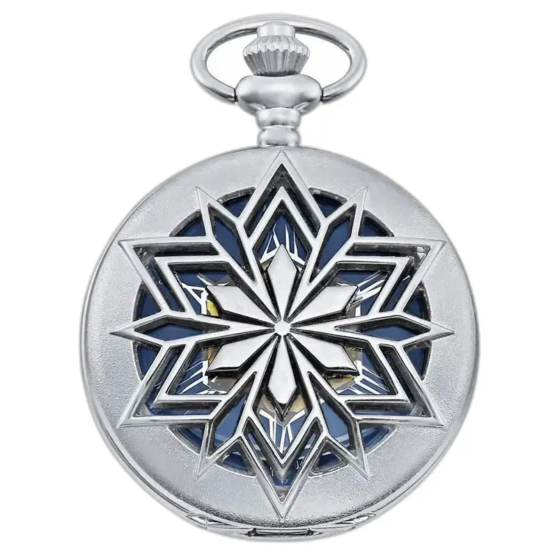Modern zilveren herenzakhorloge met clipsluiting en zilver sneeuwvlokpatroon
