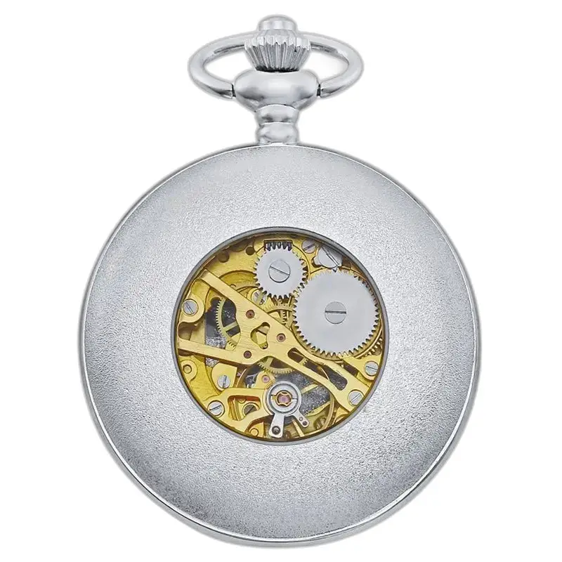 Heren modern zilver zakhorloge met clipsluiting en zichtbaar mechanisme