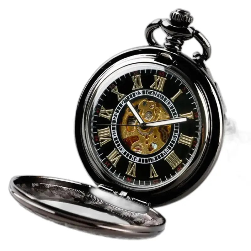 Iridium automatisch Steampunk zwart zakhorloge met zichtbaar mechanisme