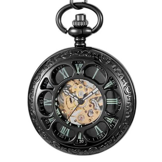 Zwart vintage Evil Flower lichtgevend zakhorloge met uniek en elegant ontwerp