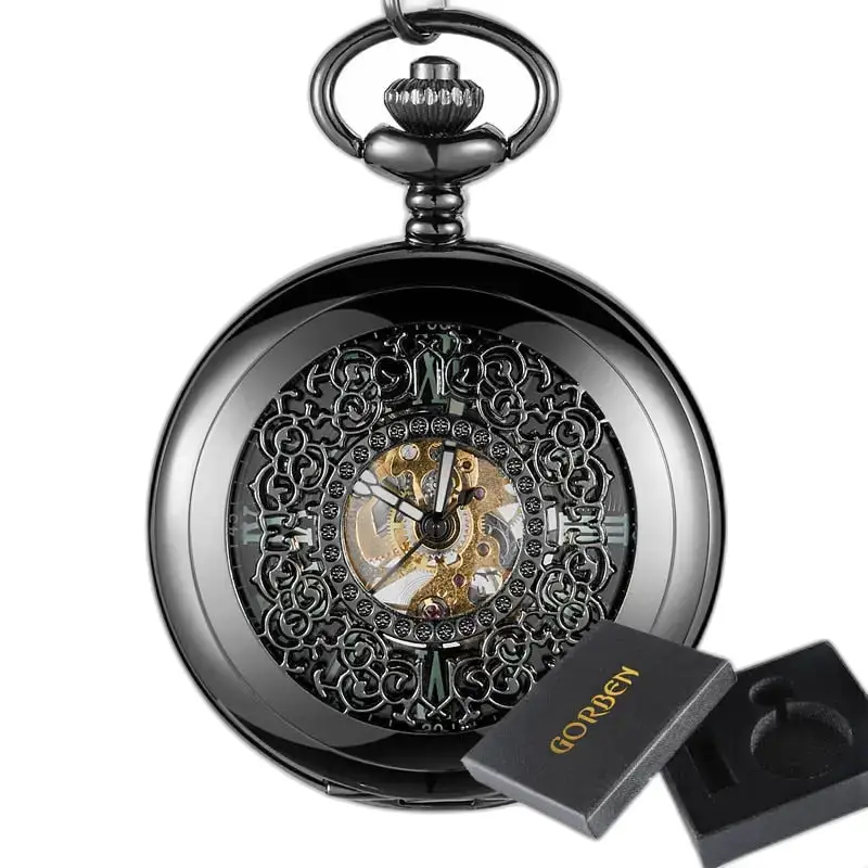 Evil Flower Luminous Pocket Watch, sierlijk zwart horloge met elegant vintage design