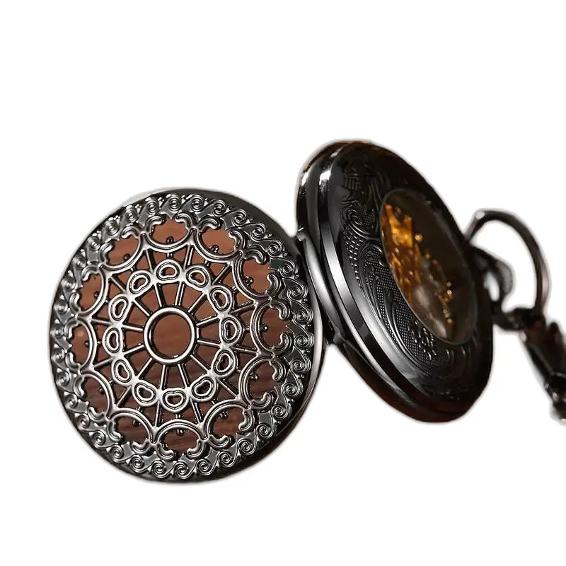Vintage Evil Flower lichtgevend zakhorloge met een sierlijk zwart ontwerp