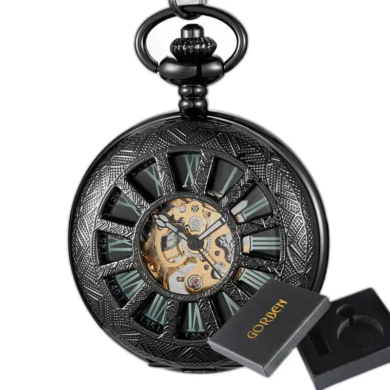 Lichtgevend zakhorloge Evil Flower elegant en vintage zwart ijzeren horloge