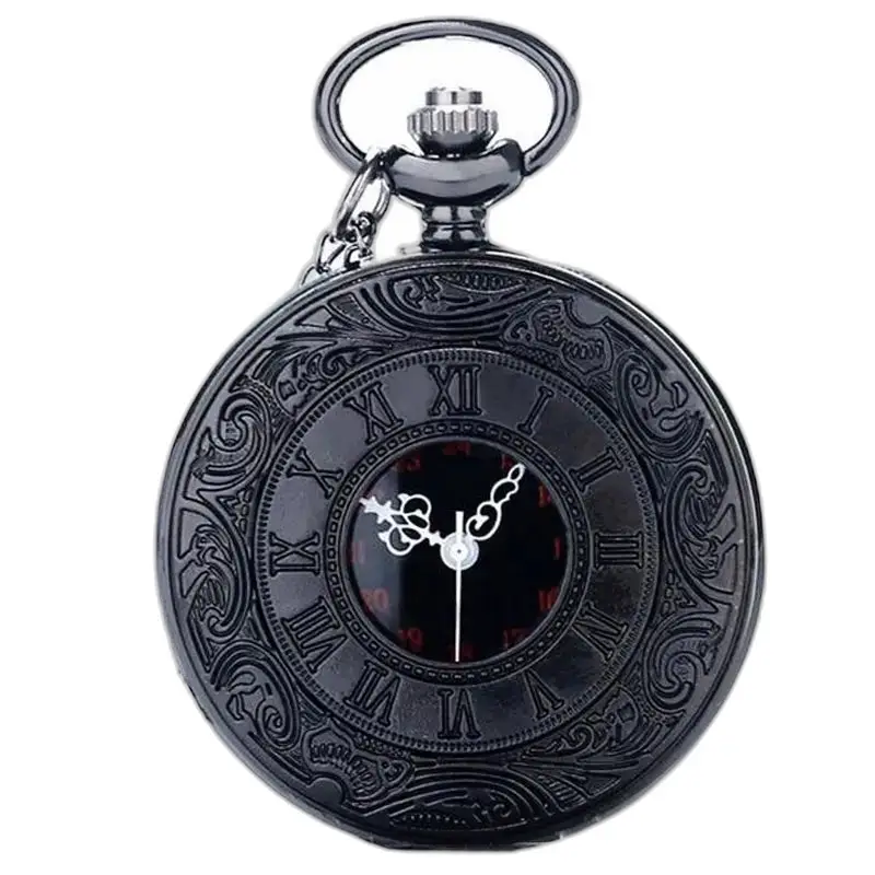 Luxe Zilver Zwart zakhorloge met Romeinse cijfers op een elegante achtergrond