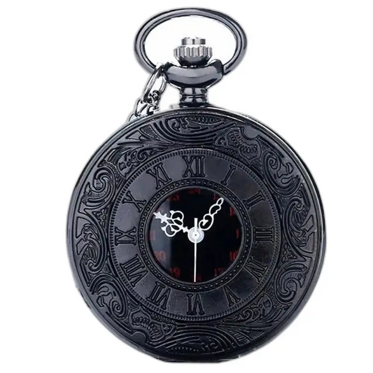 Luxe Zilver Zwart zakhorloge met Romeinse cijfers op een elegante achtergrond