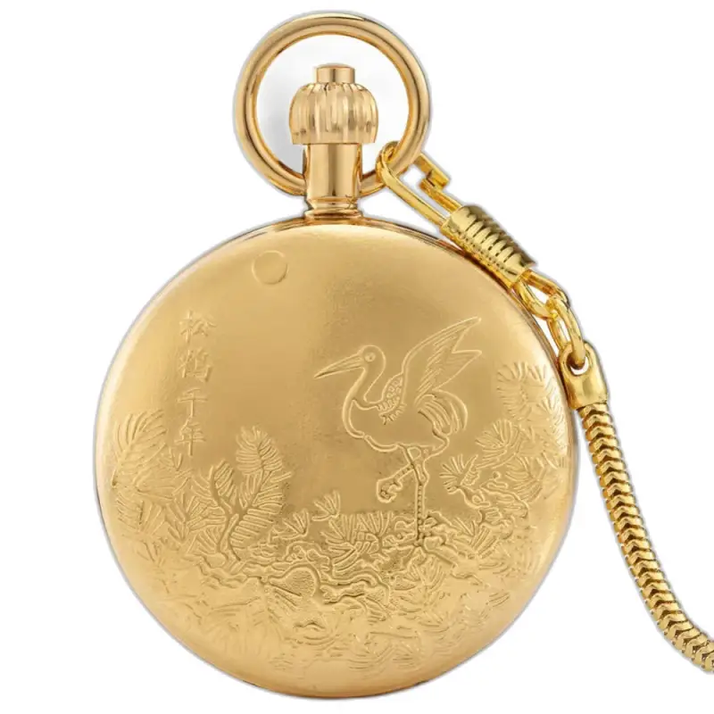 Luxe Bird Gold Garden-zakhorloge met elegant gouden kraanontwerp