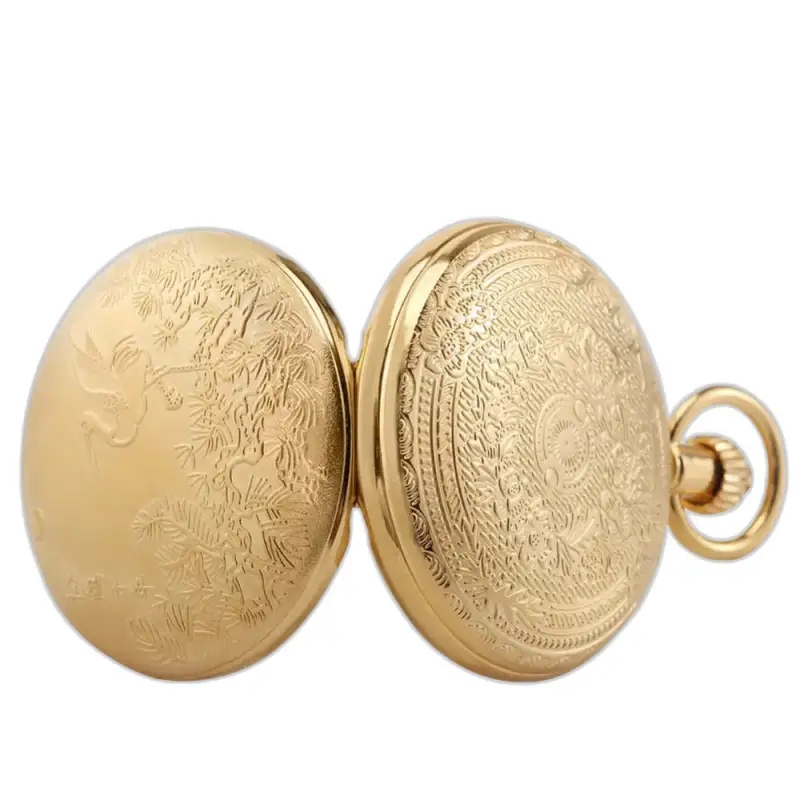 Luxe Bird Gold Garden zakhorloge met een elegante gouden wijzerplaat versierd met vogels