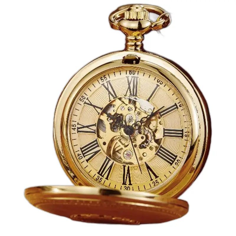 Luxe klassiek automatisch zakhorloge in goud met zichtbare versnellingen